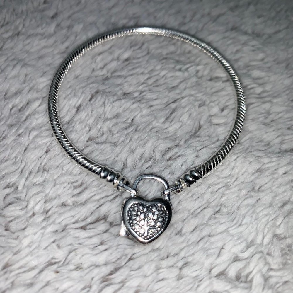 SILVER SNAKE CHAIN BRACELET WITH HEART LOCKET